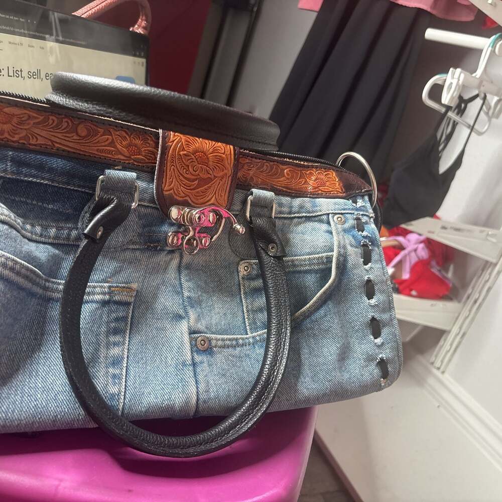 NEW Hand & Heart Custom-made Leather and Vintage Levis Handbag -
